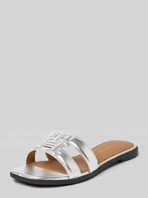 Klapki ze skóry naturalnej Tommy Hilfiger srebrne EAN FW0FW08676