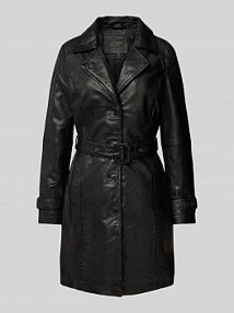 Trencz ze skóry naturalnej z paskiem w talii model Leonne MAURITIUS czarny EAN 1102-0017