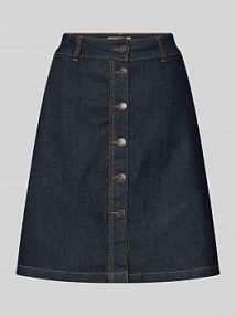 Spódnica jeansowa o długości do kolan z listwą guzikową na całej długości model Happy FREE/QUENT niebieska EAN 205648