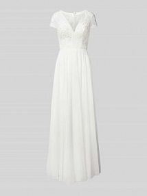 Suknia ślubna z obszyciem z koronki luxuar biała EAN 7649-P