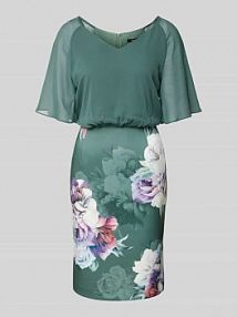 Sukienka koktajlowa o długości do kolan z dekoltem w serek Swing zielona EAN 5AE28900