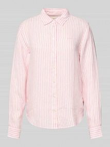 Bluzka koszulowa lniana o kroju regular fit z wyhaftowanym logo Gant różowa damska EAN 4300481