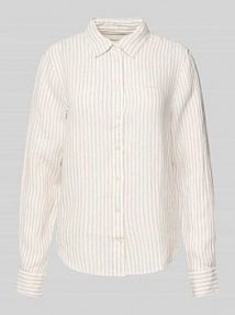 Bluzka koszulowa lniana o kroju regular fit z wyhaftowanym logo Gant beżowa damska EAN 4300481