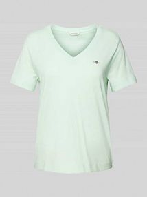 T-shirt z wyhaftowanym logo Gant turkusowy damski EAN 4200750