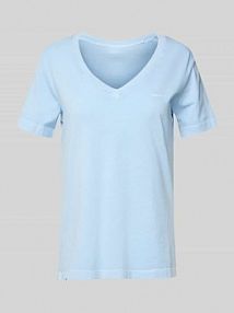 T-shirt z prążkowanym dekoltem w serek Gant niebieski damski EAN 4200867