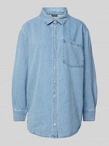 Koszula jeansowa o luźnym kroju z mieszanki bawełny model MAISIE Pieces niebieska EAN 17150991