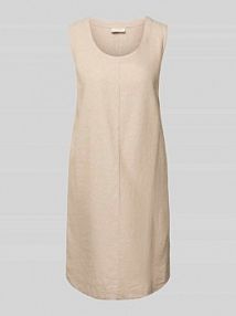 Sukienka lniana o długości do kolan z okrągłym dekoltem model LAVA FREE/QUENT beżowa EAN 125209