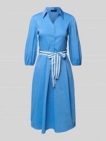 Sukienka koszulowa o długości do kolan z wiązanym paskiem MORE & MORE niebieska EAN 51033009