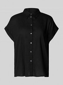 Top bluzkowy o luźnym kroju z mieszanki lnu i wiskozy Tom Tailor czarny damski EAN 1046207