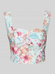 Bluzka krótka na ramiączkach z marszczonymi detalami z tyłu ADLYSH turkusowa damska EAN 75251-0240