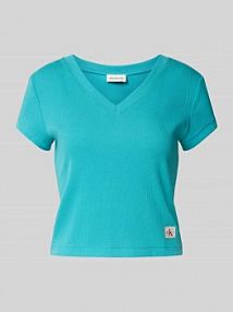 T-shirt z detalem z logo Calvin Klein Jeans turkusowy damski EAN LV047C910G