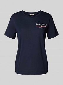 T-shirt o kroju regular fit z czystej bawełny z nadrukiem z logo Gant granatowy damski EAN 4201554