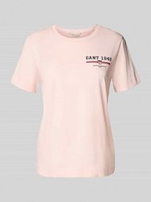 T-shirt o kroju regular fit z czystej bawełny z nadrukiem z logo Gant różowy damski EAN 4201554