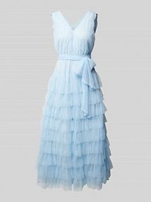 Długa sukienka z falbanami model Miranda A-view niebieska EAN AV4869