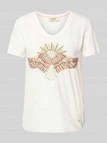 T-shirt z prążkowanym dekoltem w serek model Nadine MOS MOSH biały damski EAN 171110