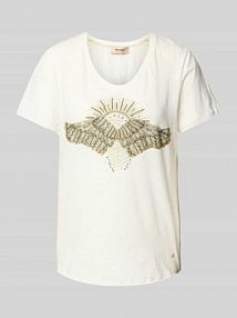 T-shirt z prążkowanym dekoltem w serek model Nadine MOS MOSH biały damski EAN 171110