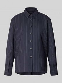 Bluzka koszulowa o kroju regular fit z wiskozy żywej wełny z listwą guzikową Windsor granatowa damska EAN 30047905