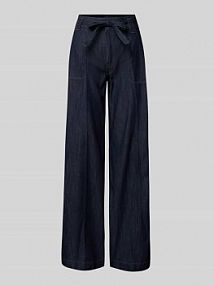 Jeansy z szeroką nogawką i wiązanym paskiem model Sienna MAC niebieskie damskie EAN 344278590