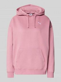 Bluza o kroju relaxed fit z kapturem, wyhaftowanym logo i kieszenią kangurką Puma różowa damska EAN 684976