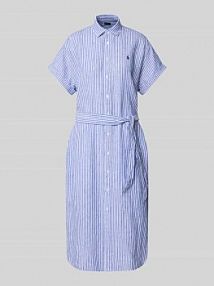 Sukienka koszulowa z lnu z wiązanym paskiem Polo Ralph Lauren niebieska EAN 211965843