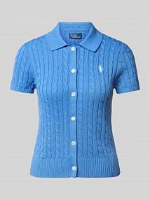 Kardigan rozpinany z rękawem o dł. 1/2 i kołnierzykiem polo Polo Ralph Lauren niebieski EAN 211963486