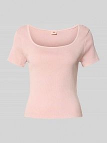 T-shirt z efektem prążkowania i prostokątnym dekoltem Levis różowy damski EAN 3PU0003