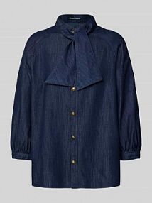 Bluzka jeansowa o kroju regular fit z kokardą i rękawem o dł. 3/4 LUISA CERANO niebieska damska EAN 228600 4176