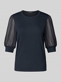 T-shirt z efektem prążkowania i okrągłym dekoltem LUISA CERANO granatowy damski EAN 328286 7939