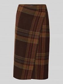 Spódnica o długości do kolan z mieszanki wełny lana w kopertowym stylu Polo Ralph Lauren brązowa EAN 211A92181