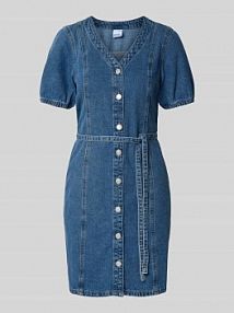 Sukienka jeansowa o kroju regular fit z mieszanki bawełny i wiskozy model JANET Vero Moda niebieska EAN 10324869