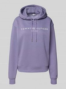 Bluza z kapturem o kroju regular fit z mieszanki bawełny Tommy Hilfiger fioletowa damska EAN WW0WW43598