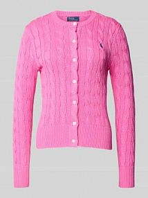 Kardigan ze ściegiem warkoczowym i wyhaftowanym logo Polo Ralph Lauren różowy EAN 211971868