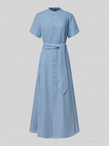 Sukienka midi taliowana z mieszanki jedwabiu i lnu z dodatkiem bawełny Polo Ralph Lauren niebieska EAN 211972054