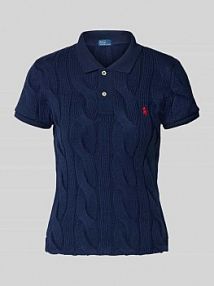 Koszulka polo o kroju regular fit ze ściegiem warkoczowym i wyhaftowanym logo Polo Ralph Lauren granatowa damska EAN 211971703