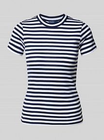 T-shirt o kroju slim fit z czystej bawełny z okrągłym dekoltem Polo Ralph Lauren granatowy damski EAN 211891520