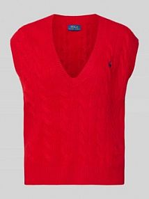 Bezrękawnik z dzianiny ze ściegiem warkoczowym Polo Ralph Lauren czerwona damska EAN 211949994