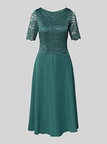 Sukienka koktajlowa o długości do kolan z koronką Vera Mont turkusowa EAN 1134825