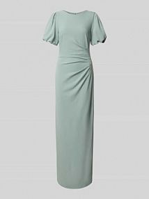 Sukienka wieczorowa z okrągłym dekoltem i bufiastymi rękawami Swing zielona EAN 5AG15200