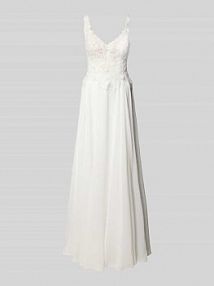 Sukienka wieczorowa z koronką i perełkami luxuar biała EAN 9265-P