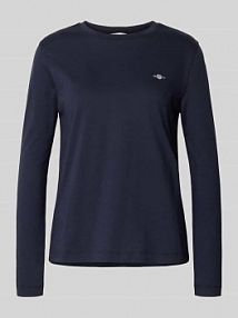 Bluzka z długim rękawem, okrągłym dekoltem i wyhaftowanym logo Gant granatowa damska EAN 4200748