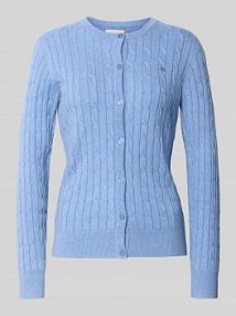 Kardigan ze ściegiem warkoczowym i wyhaftowanym logo Gant niebieski EAN 4800103