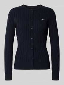 Kardigan ze ściegiem warkoczowym i wyhaftowanym logo Gant niebieski EAN 4800103