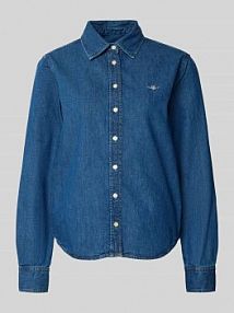 Bluzka jeansowa z wyhaftowanym logo i mankietami sportowymi Gant granatowa damska EAN 4300381