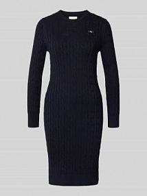 Sukienka o długości do kolan ze ściegiem warkoczowym Gant granatowa EAN 4502093