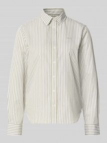 Bluzka koszulowa z wyhaftowanym logo i zaokrąglonym dołem Gant zielona damska EAN 4300214