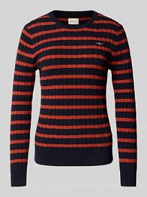 Sweter z dzianiny z prążkowanymi wykończeniami Gant czerwony damski EAN 4800104