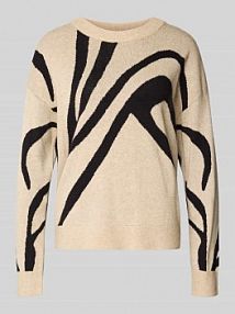 Sweter z dzianiny z mieszanki wiskozy z okrągłym dekoltem Vila beżowy damski EAN 14107347