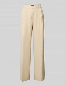 Spodnie materiałowe o kroju regular fit z zakłądkami w pasie Zero beżowe damskie EAN 1010003308