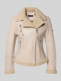 Kurtka w stylu Biker ze skóry jagnięcej z kieszeniami na zamek błyskawiczny Cabrini biała damska EAN 8618