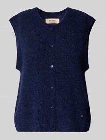 Kamizelka z dzianiny z mieszanki wełny z okrągłym dekoltem MOS MOSH granatowa damska EAN 173060